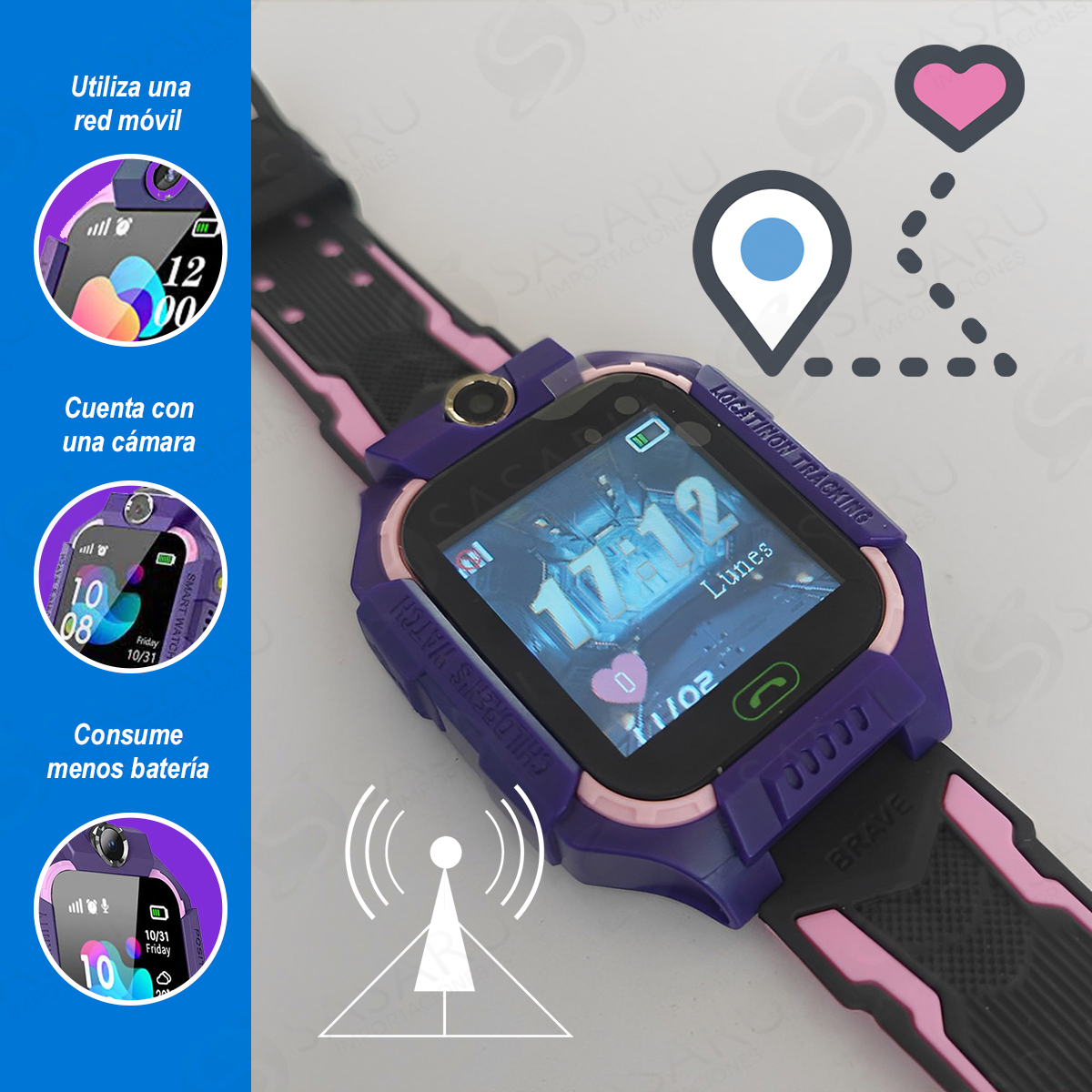 SMARTWATCH INFANTIL CON RASTREADOR GPS ROSADO MORADO